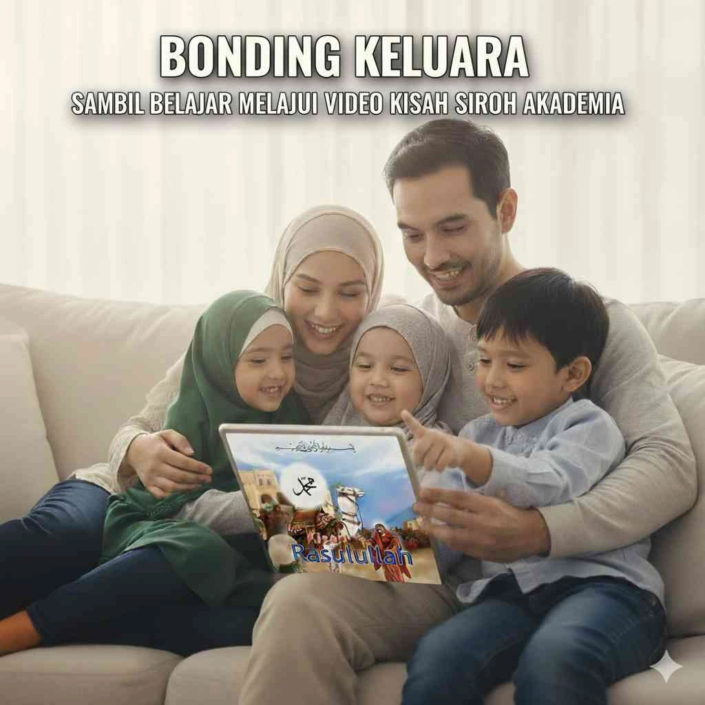 Keluarga bahagia menonton video kisah Islami